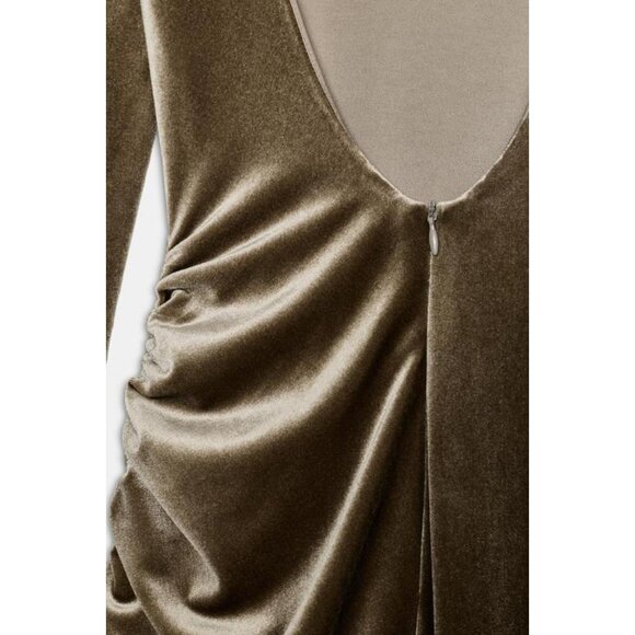 ZARA DRAPED VELVET DRESS WITH SHOULDER PADS - Picture 4 of 4